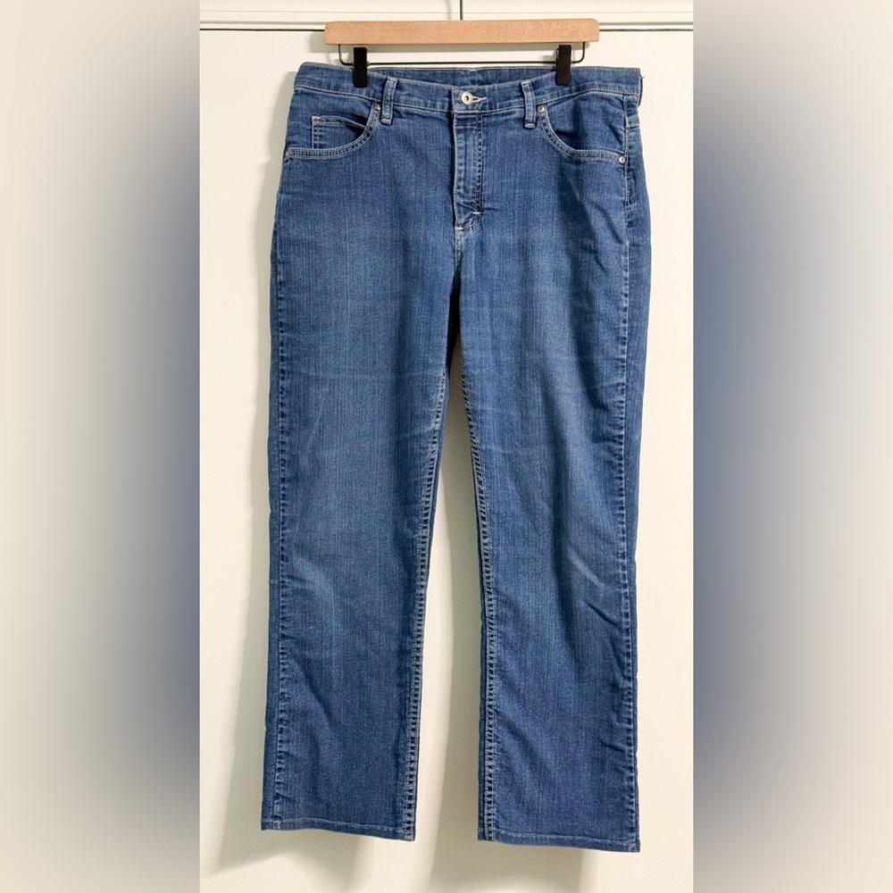 Riders by Lee Straight Leg Jeans Women 16 Mid Rise Stretch Blue Denim